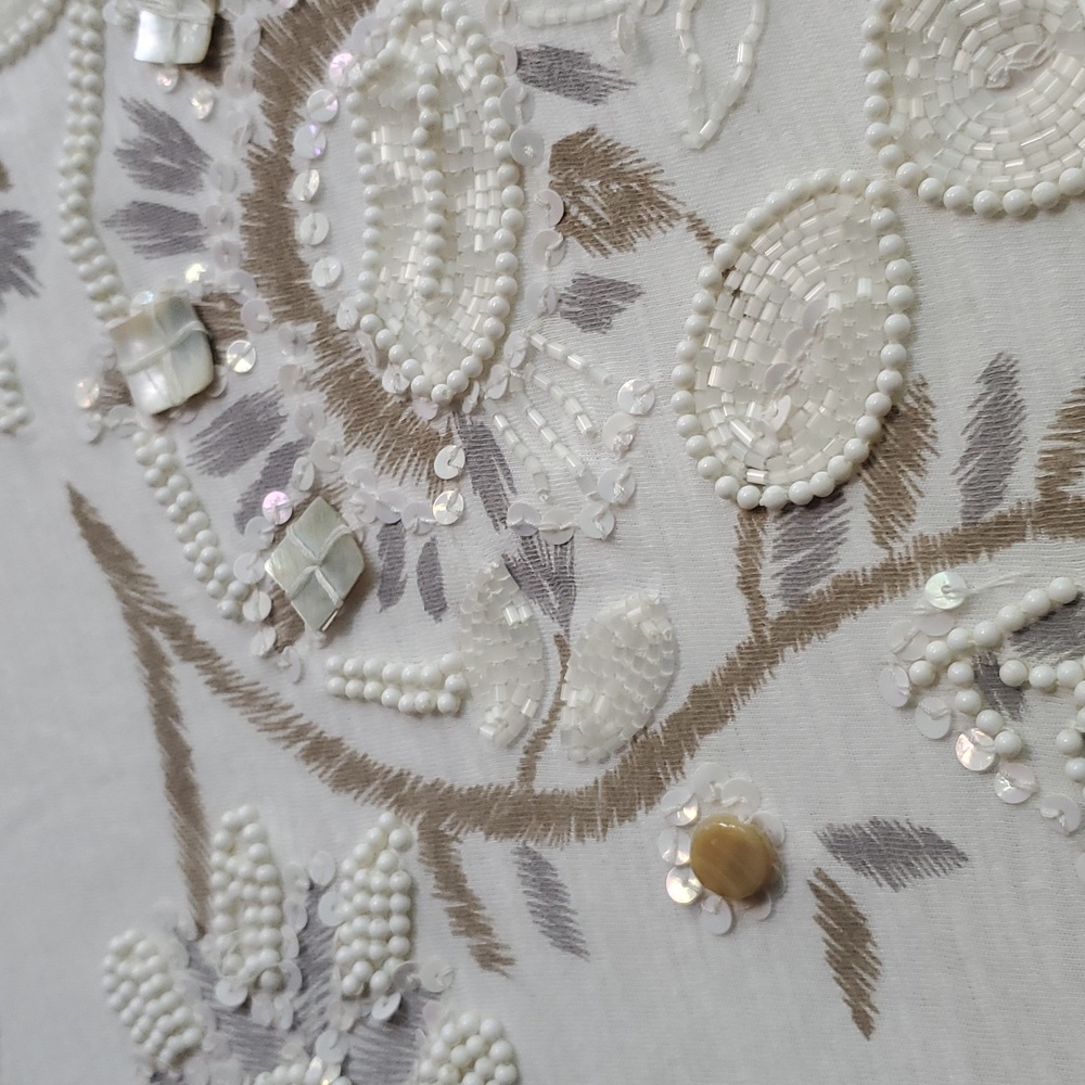 LOFT Cotton Short Sleeve Tshirt Embellished Mother Of Pearl Beada Large Petite - Picture 4 of 4